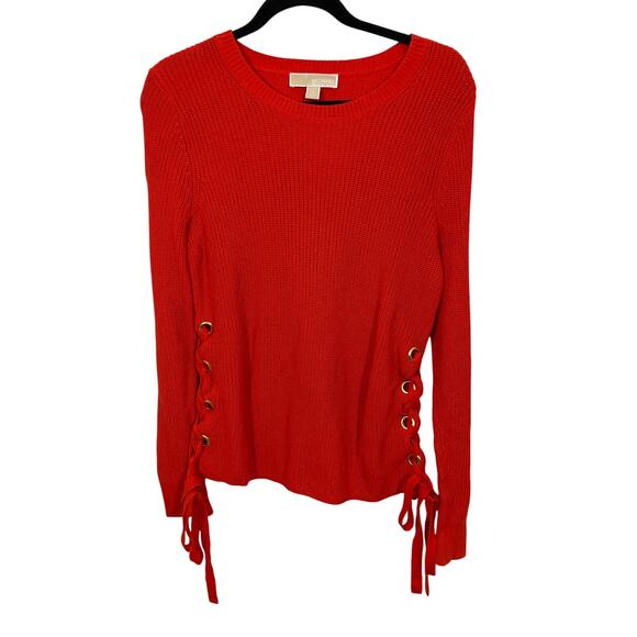 Michael Kors Michael Orange Cotton Ribbed Knit Sweater W/ Gold Side Grommets M - Picture 1 of 6